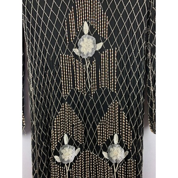 Vintage 100% Silk Beaded Dress Size M - Picture 5 of 10